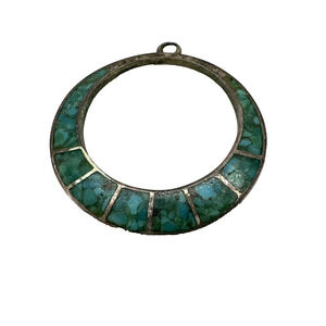 Zuni Sterling Silver Turquoise Necklace Pendant Medallion 1.4" Southwestern